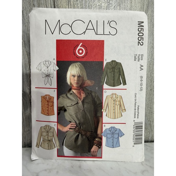 McCall's Other - McCall's M5052 Sewing Pattern Womens Shirts Blouses Size 6-12 Tie Front Utility